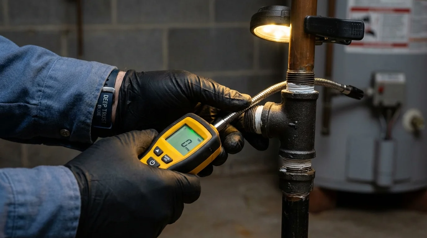 Gas leak detection with electronic sniffer by Johns Plumbing LLC in Tiverton