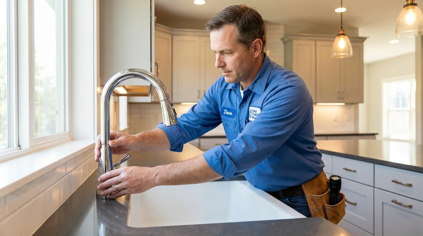 Kitchen faucet installation by Johns Plumbing LLC in Tiverton