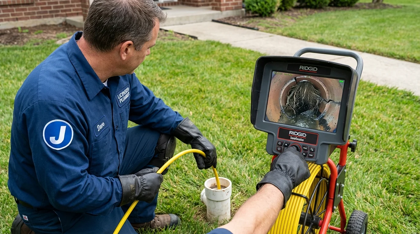 Sewer camera inspection being performed by Johns Plumbing LLC in Tiverton