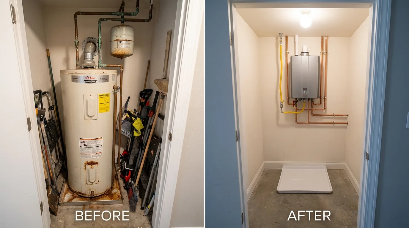 Tank water heater versus wall-mounted tankless unit comparison for Tiverton, RI homeowners